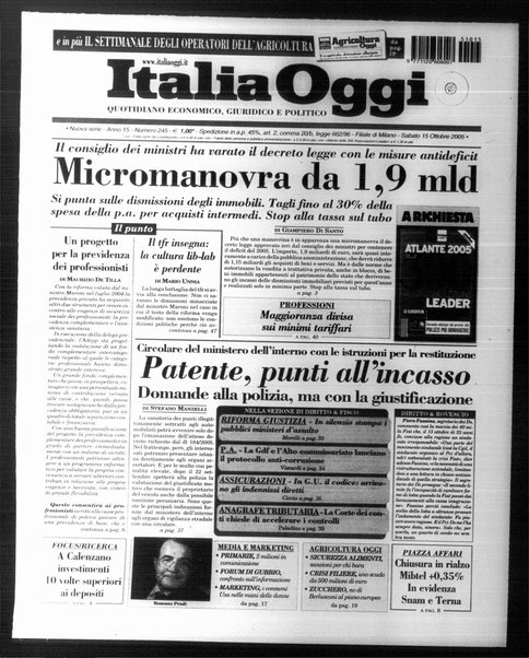 Italia oggi : quotidiano di economia finanza e politica